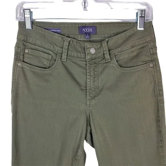 NYDJ ALINA Convertible Ankle Lift Tuck Denim Olive Green Skinny Jeans High Rise - Picture 3 of 8